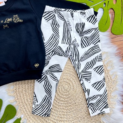  Conj. Casaco Life needs a Little Bow e Calça Legging - Preto e Dourado